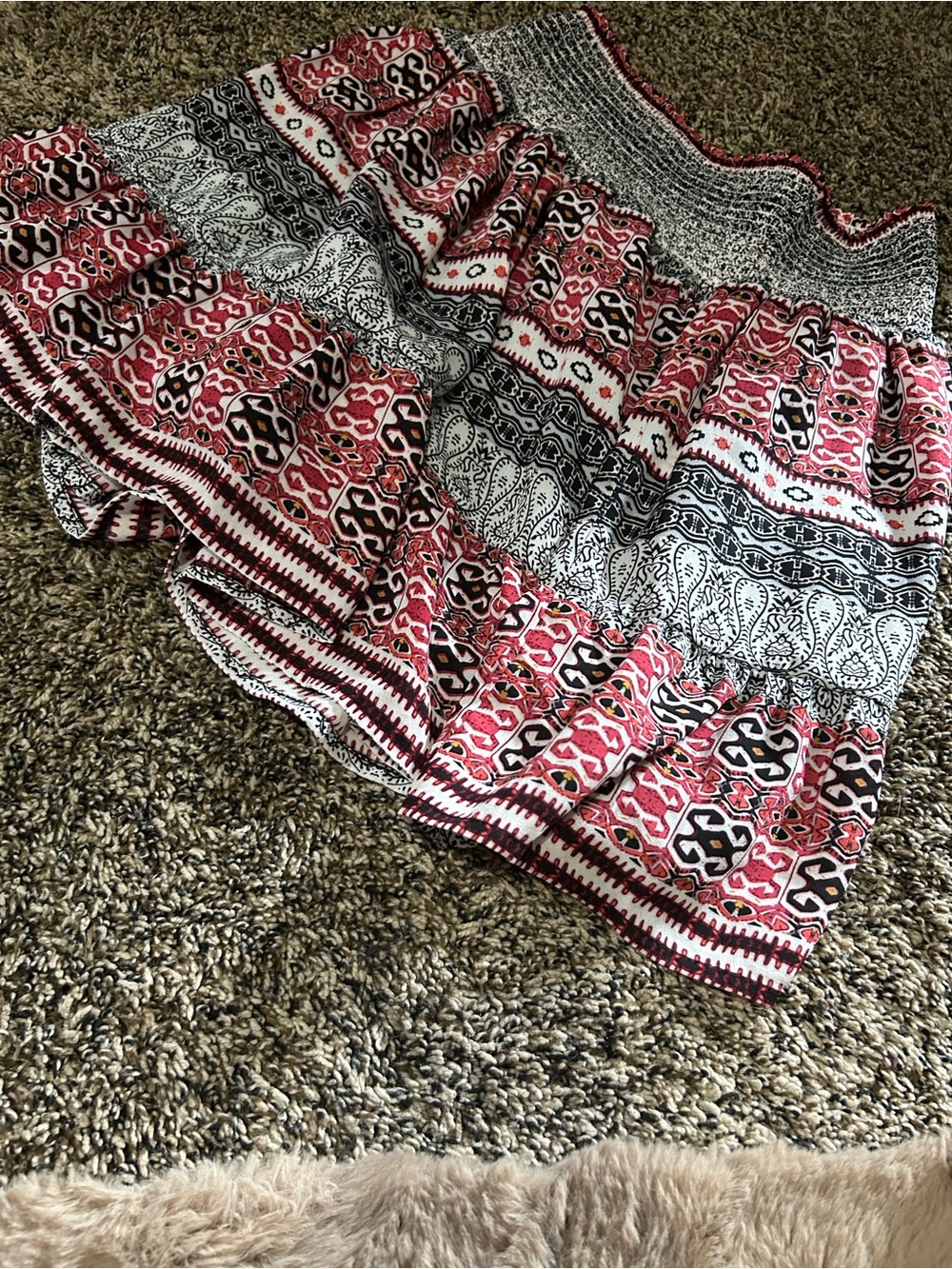 BB Dakota Pink, Black & White Tiered Smocked Mini Skirt